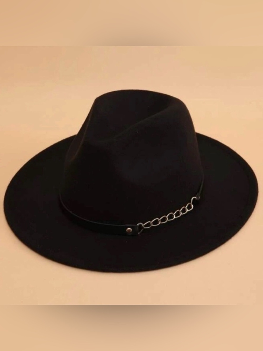 Black Wide Brim Fedora with Chain‎ Accent NWT